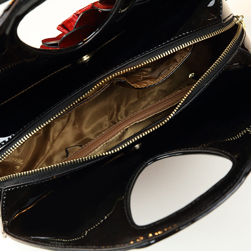 Flower designed Handbag Versatile Patent Leather
