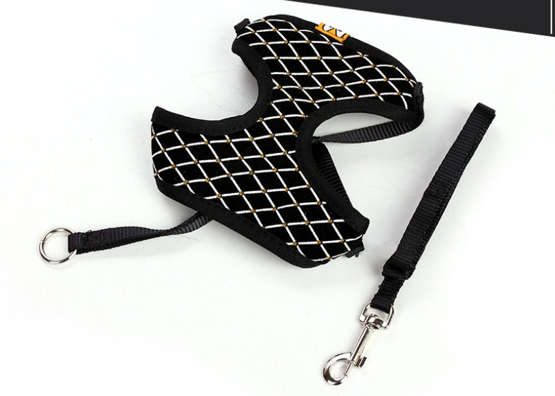 Durable Breathable Dog Harness Set with Elegant Diamond Touch