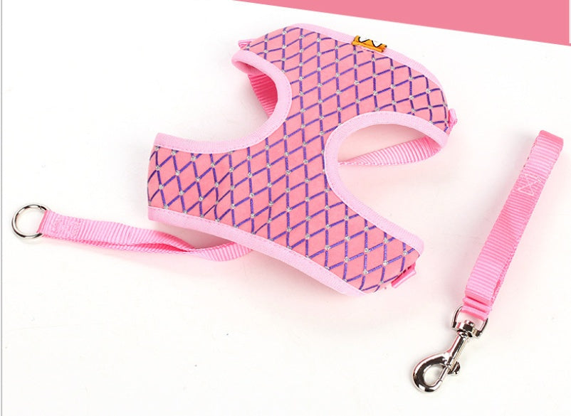 Durable Breathable Dog Harness Set with Elegant Diamond Touch