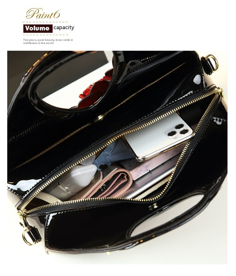 Flower designed Handbag Versatile Patent Leather