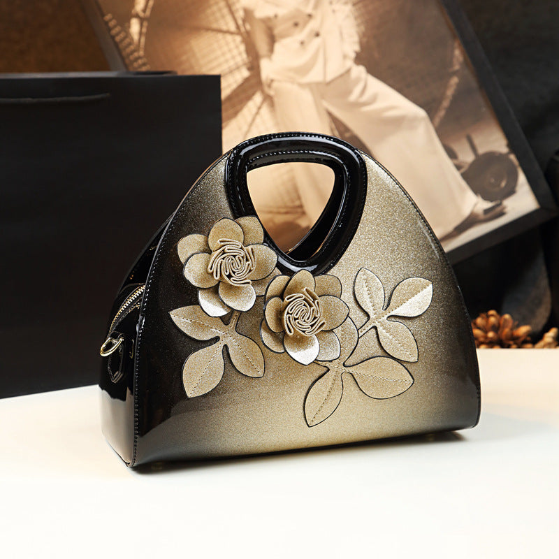 Flower designed Handbag Versatile Patent Leather