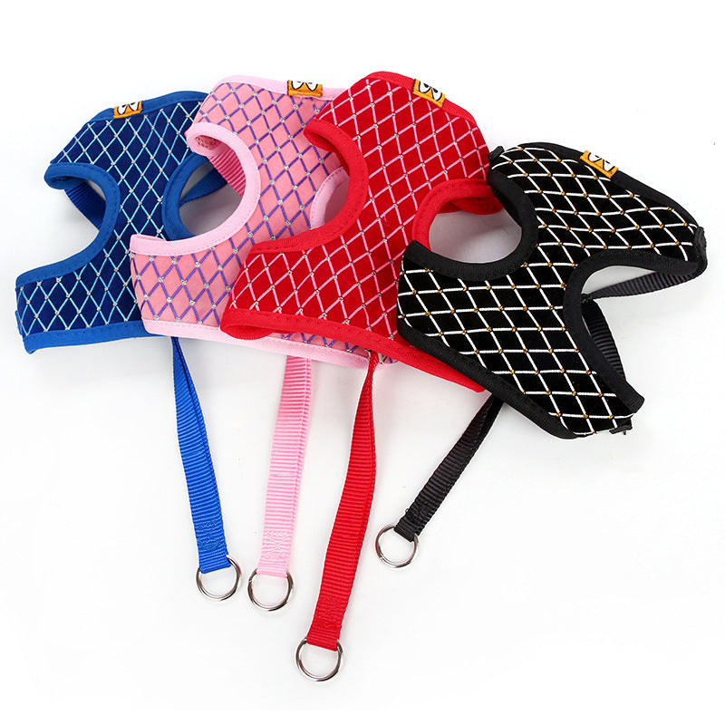Durable Breathable Dog Harness Set with Elegant Diamond Touch