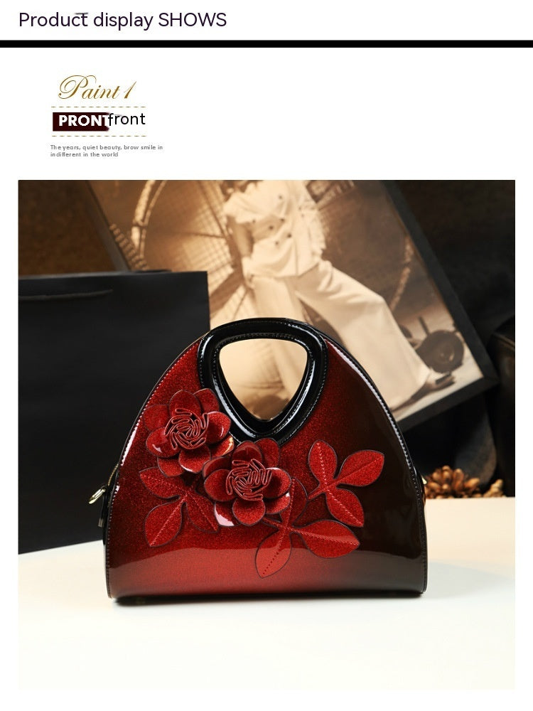 Flower designed Handbag Versatile Patent Leather
