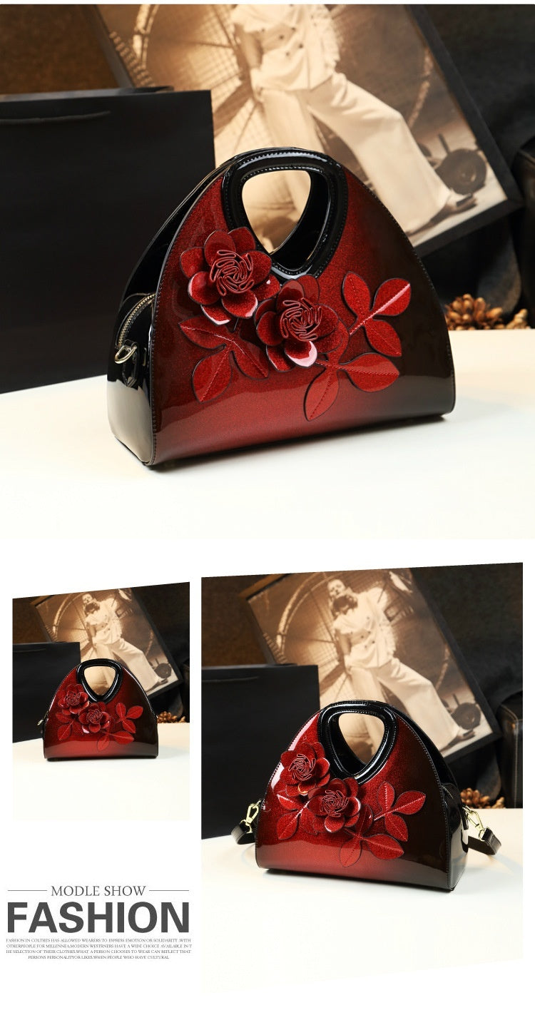 Flower designed Handbag Versatile Patent Leather