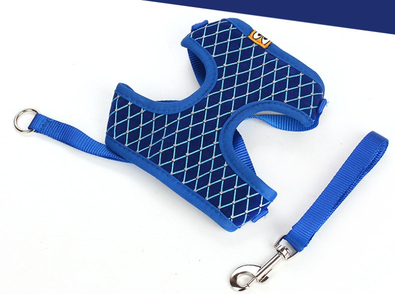 Durable Breathable Dog Harness Set with Elegant Diamond Touch