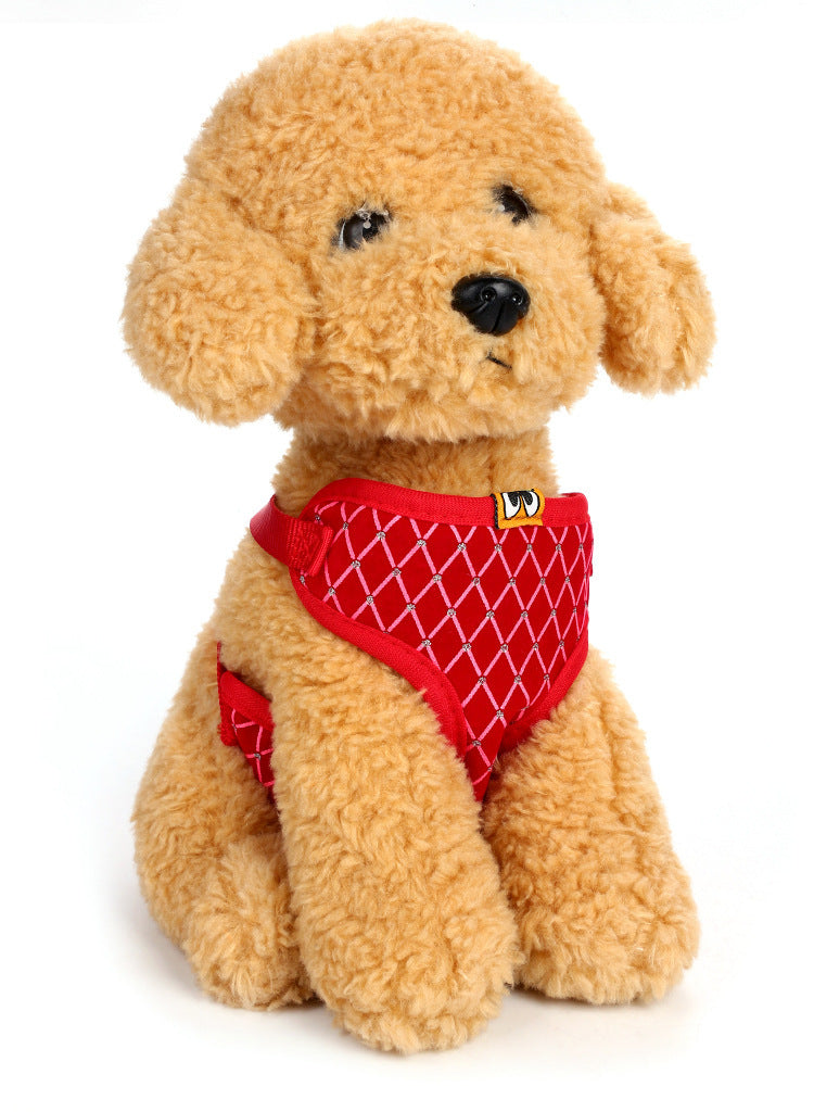 Durable Breathable Dog Harness Set with Elegant Diamond Touch