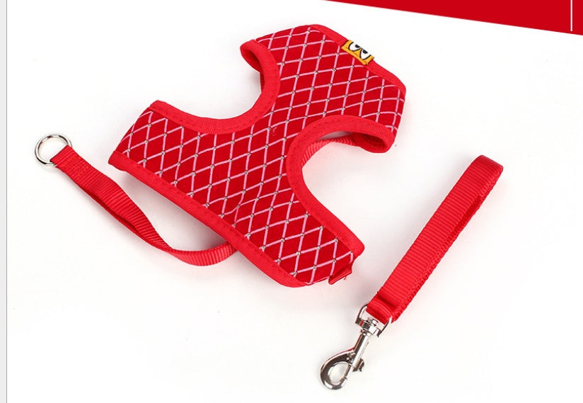 Durable Breathable Dog Harness Set with Elegant Diamond Touch