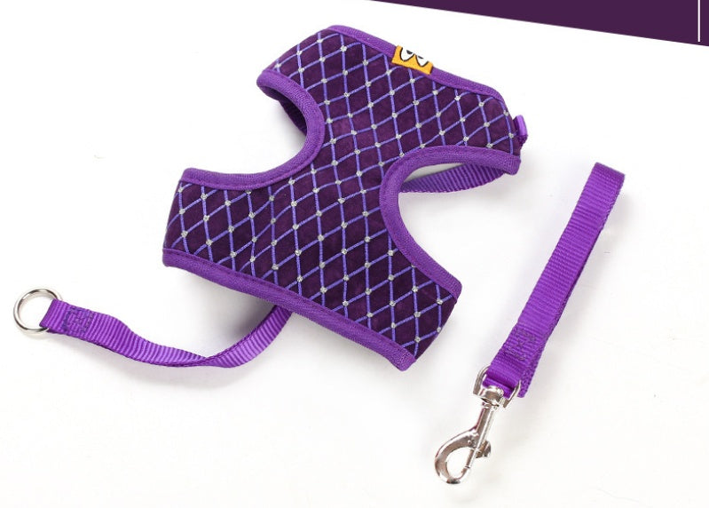 Durable Breathable Dog Harness Set with Elegant Diamond Touch
