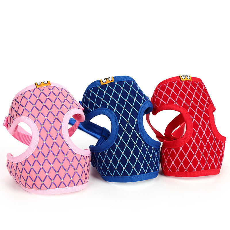 Durable Breathable Dog Harness Set with Elegant Diamond Touch