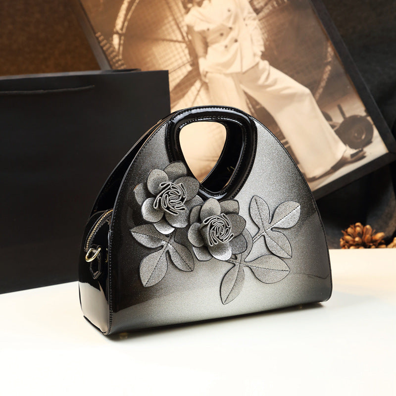 Flower designed Handbag Versatile Patent Leather