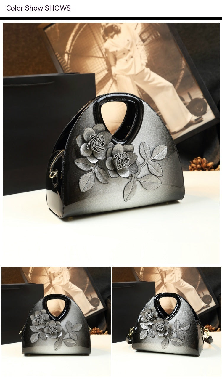 Flower designed Handbag Versatile Patent Leather