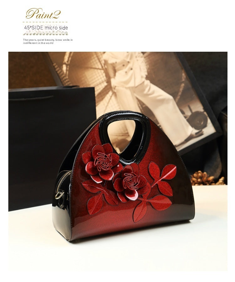 Flower designed Handbag Versatile Patent Leather